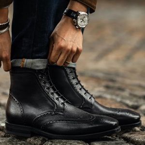 Thursday Black Leather Wingtip Boots